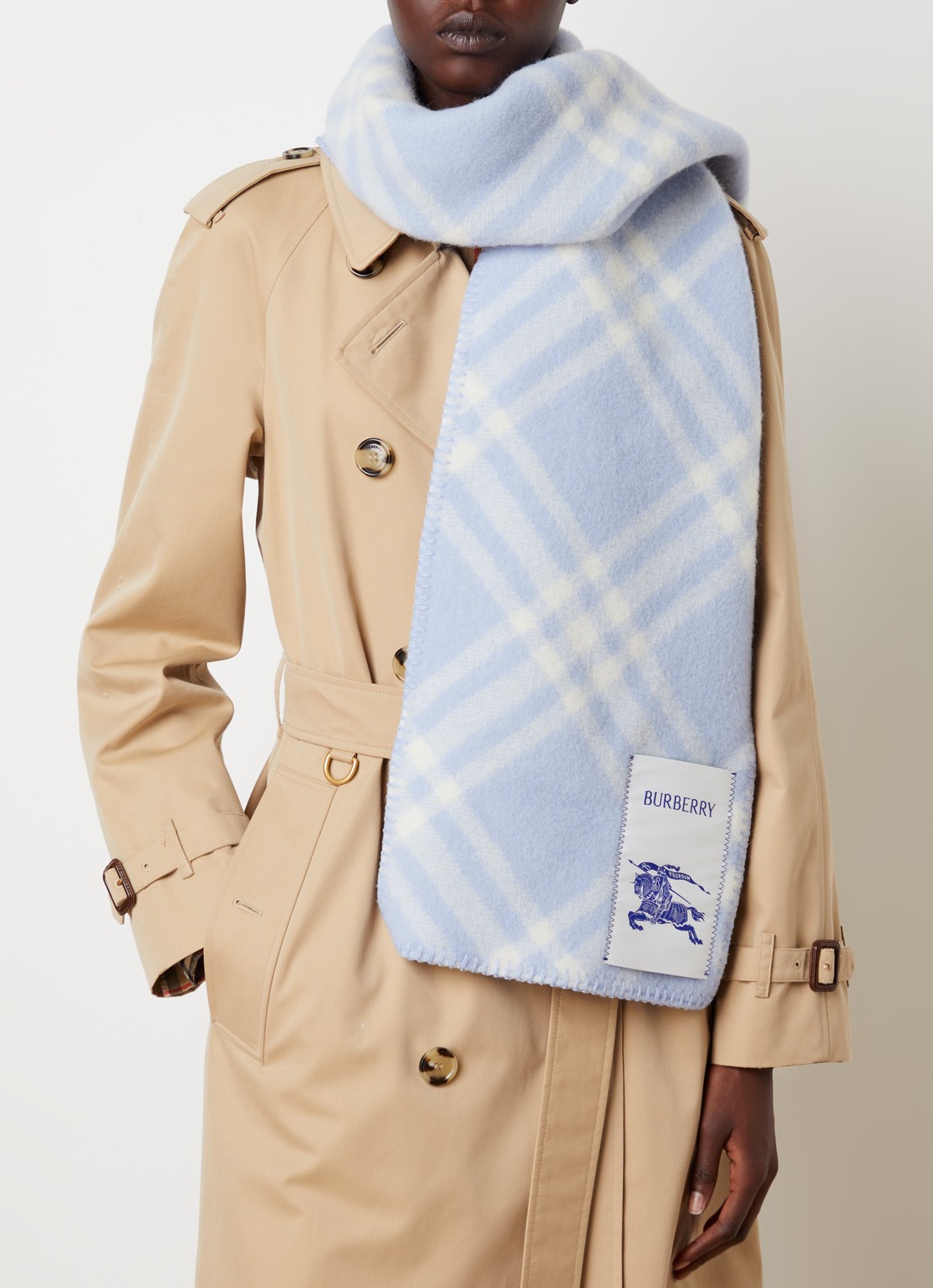 Burberry Sjaal van wol met ruitdessin 180 x 30 cm - voorkant 2 blauw
