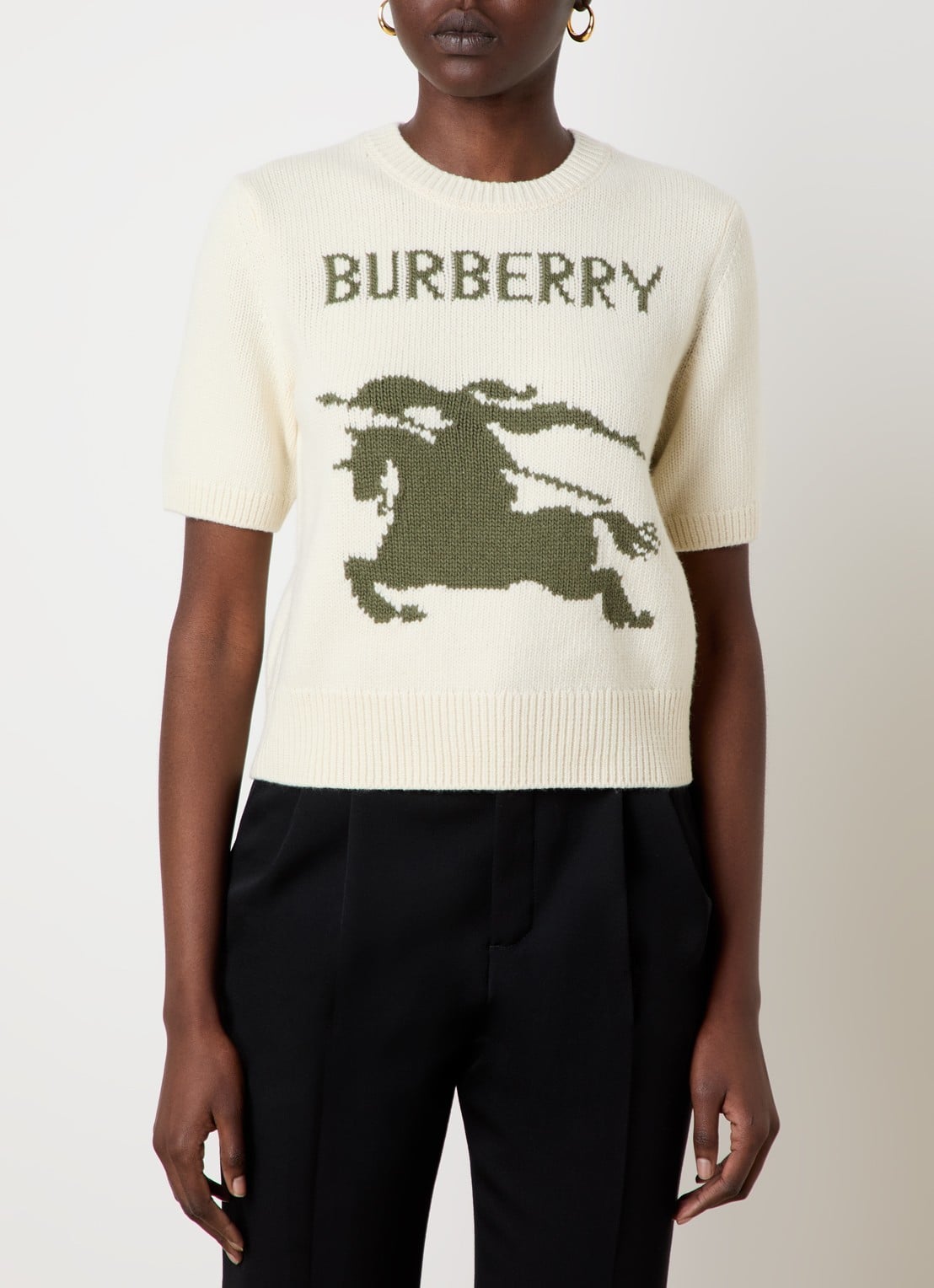 Burberry Skylar grofgebreide top in kasjmierblend met ingebreid logo - detail 3 creme
