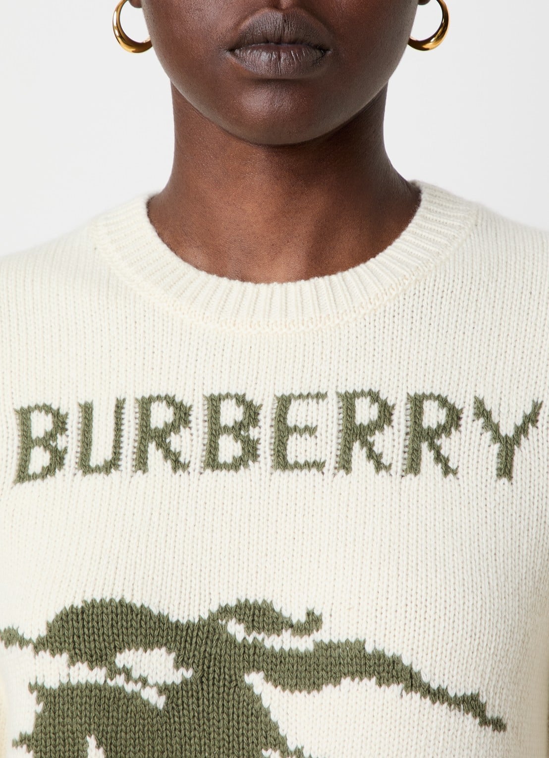 Burberry Skylar grofgebreide top in kasjmierblend met ingebreid logo - detail 4 creme