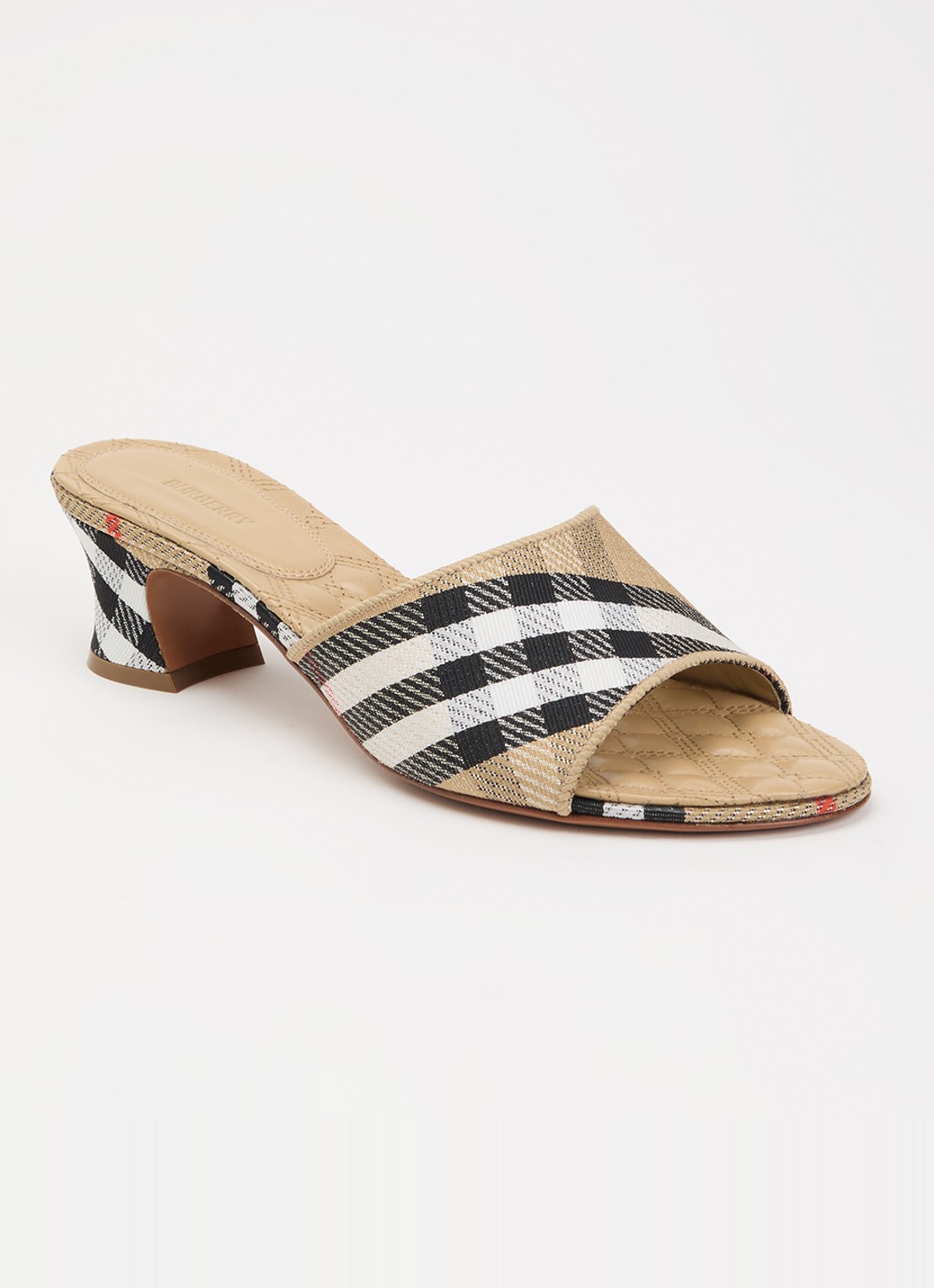 Burberry Sloane muiltje met ruitdessin - voorkant beige
