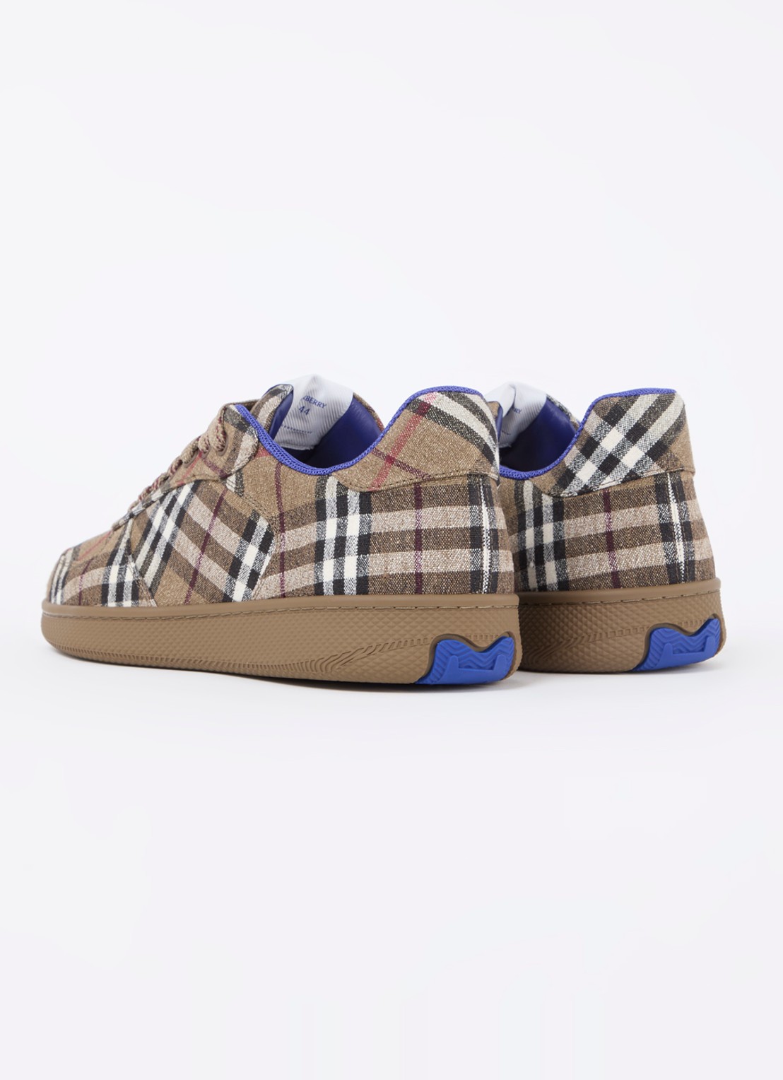 Burberry Sneaker in linnenblend met ruitdessin - achterkant lichtbruin