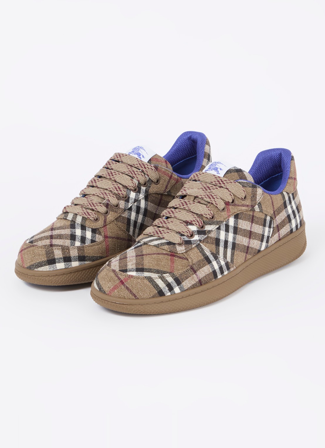 Burberry Sneaker in linnenblend met ruitdessin - detail 2 lichtbruin
