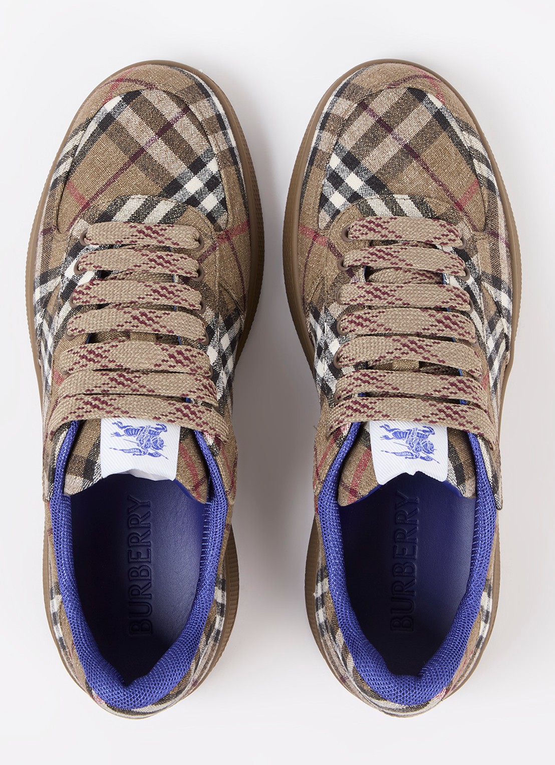 Burberry Sneaker in linnenblend met ruitdessin - detail 3 lichtbruin