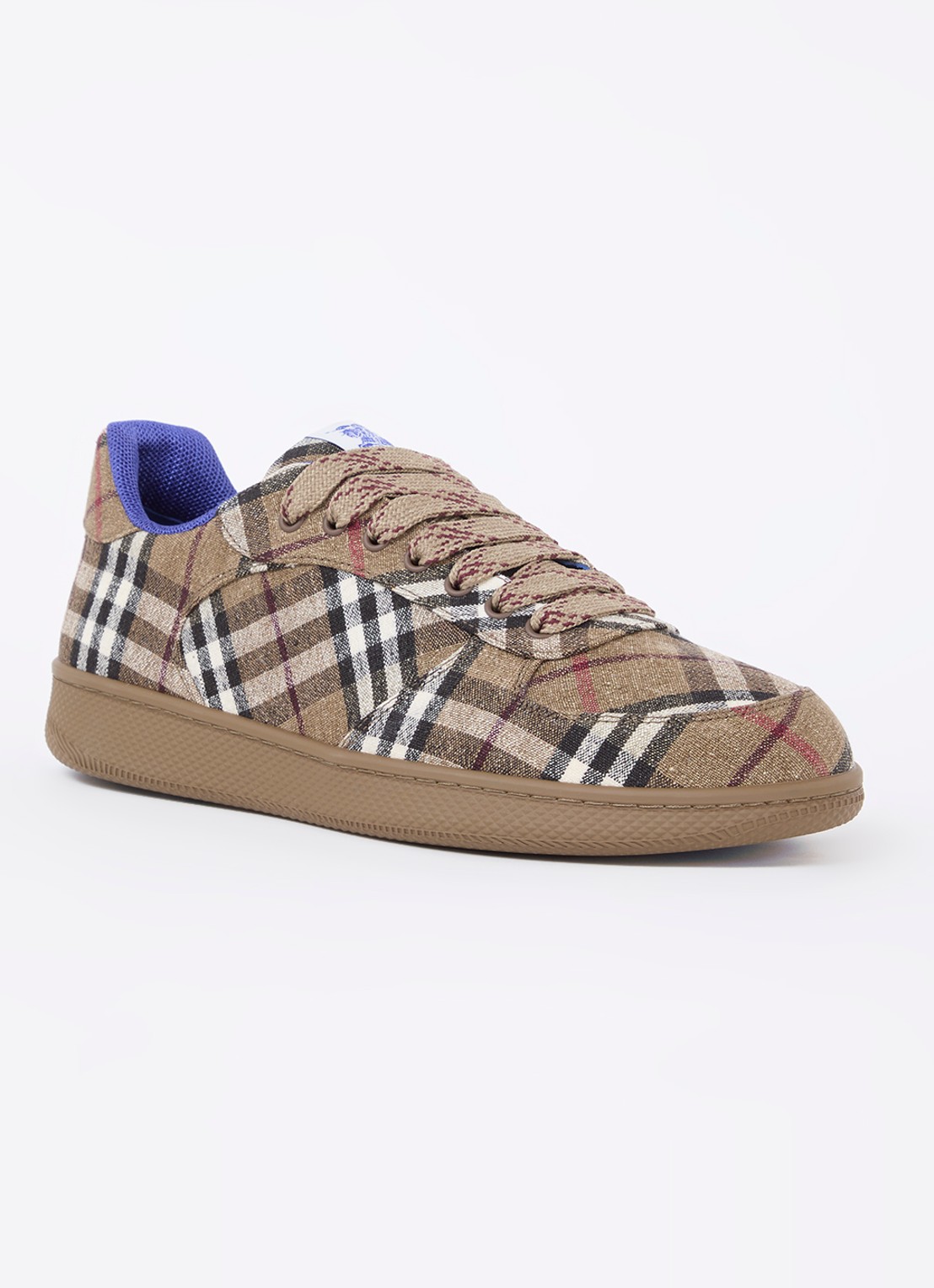 Burberry Sneaker in linnenblend met ruitdessin - voorkant 6 lichtbruin