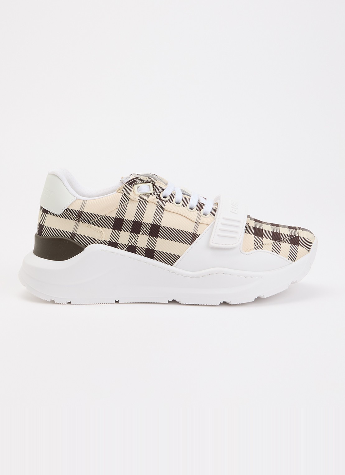 Burberry Sneaker met details van kalfsleer en ruitdessin - voorkant 2 beige