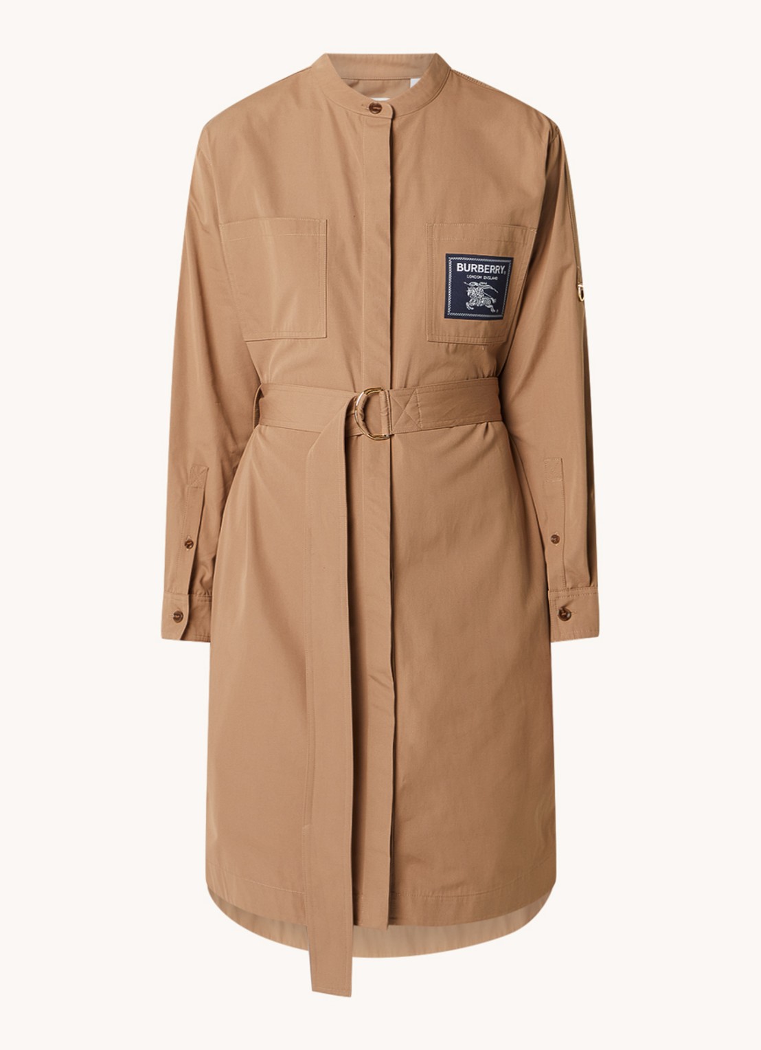 Burberry Sofia midi blousejurk met borstzak en strikceintuur - voorkant 4 camel