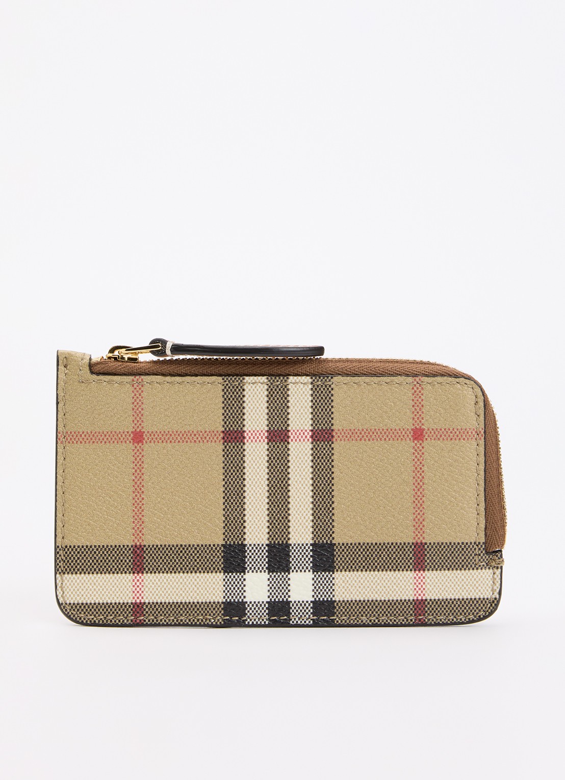 Burberry Somerset portemonnee met kalfsleren details en ruitdessin - voorkant zand