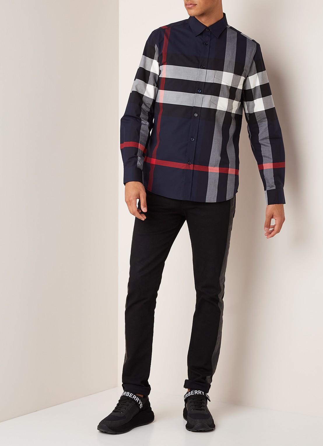 Burberry Somerton slim fit overhemd met ruitdessin - voorkant 4 blauw
