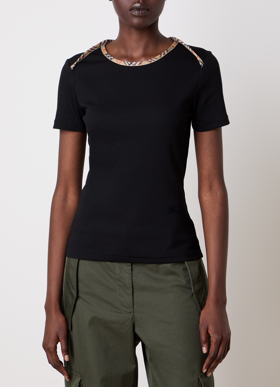 Burberry Stephanie T-shirt met ruitdessin - detail zwart