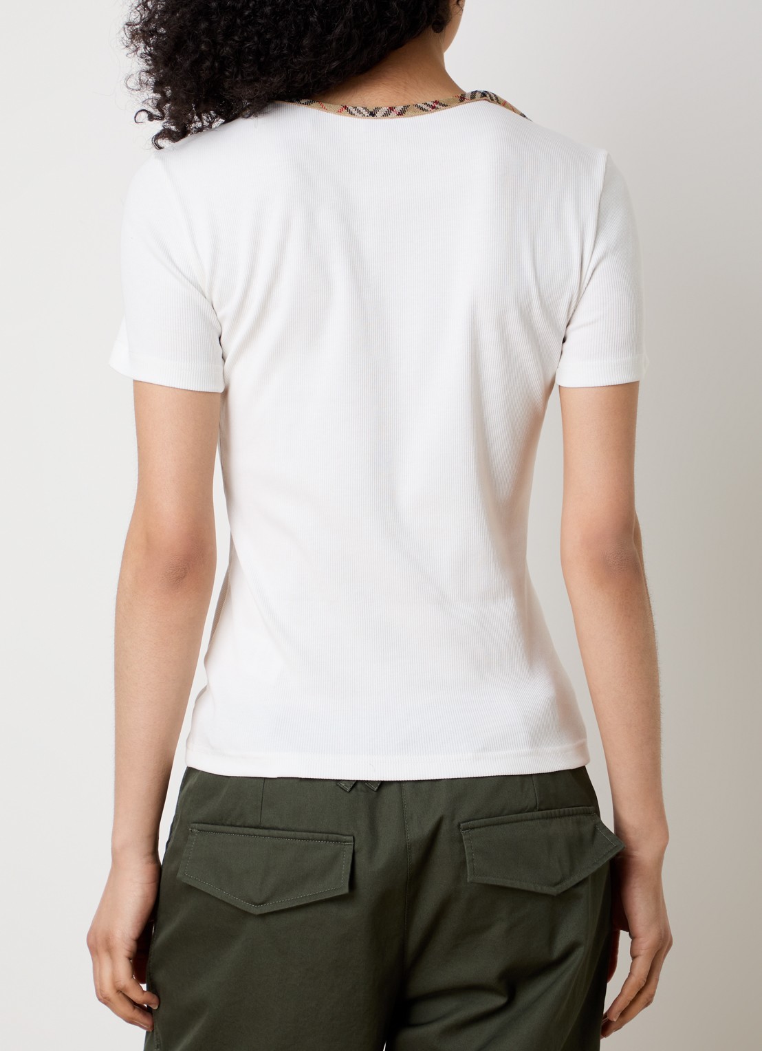Burberry Stephanie T-shirt met ruitdessin - achterkant 5 gebroken wit