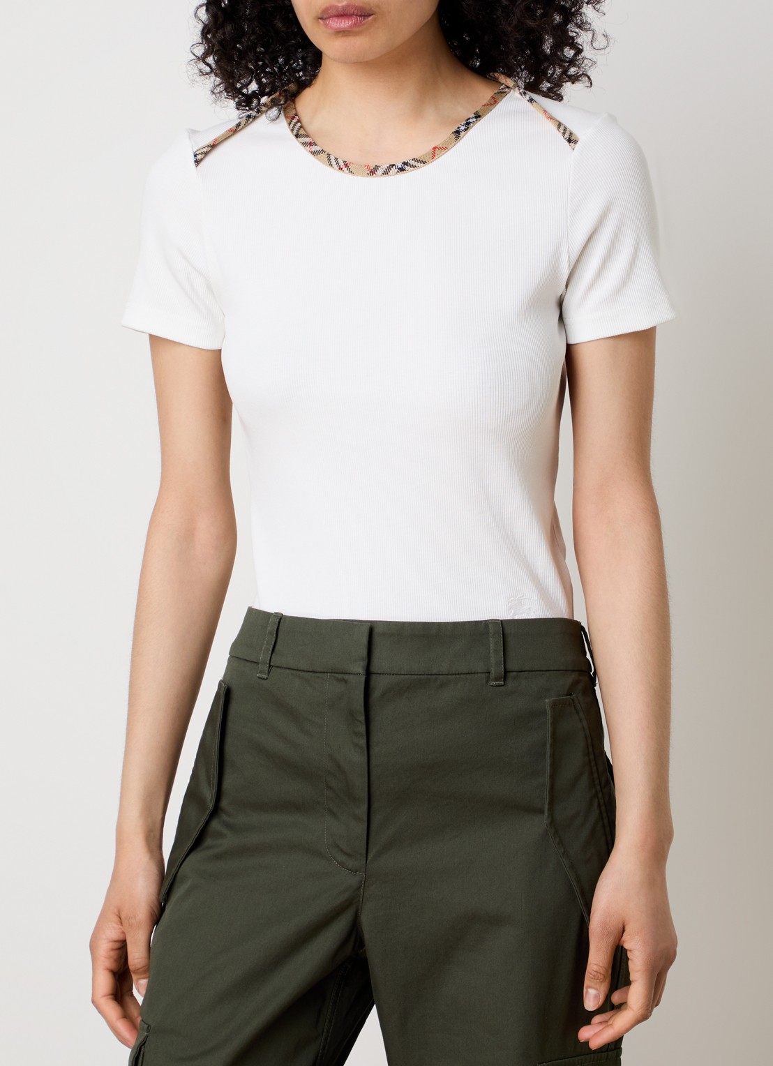Burberry Stephanie T-shirt met ruitdessin - detail gebroken wit
