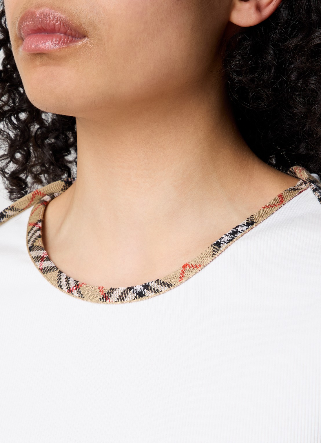 Burberry Stephanie T-shirt met ruitdessin - detail 2 gebroken wit