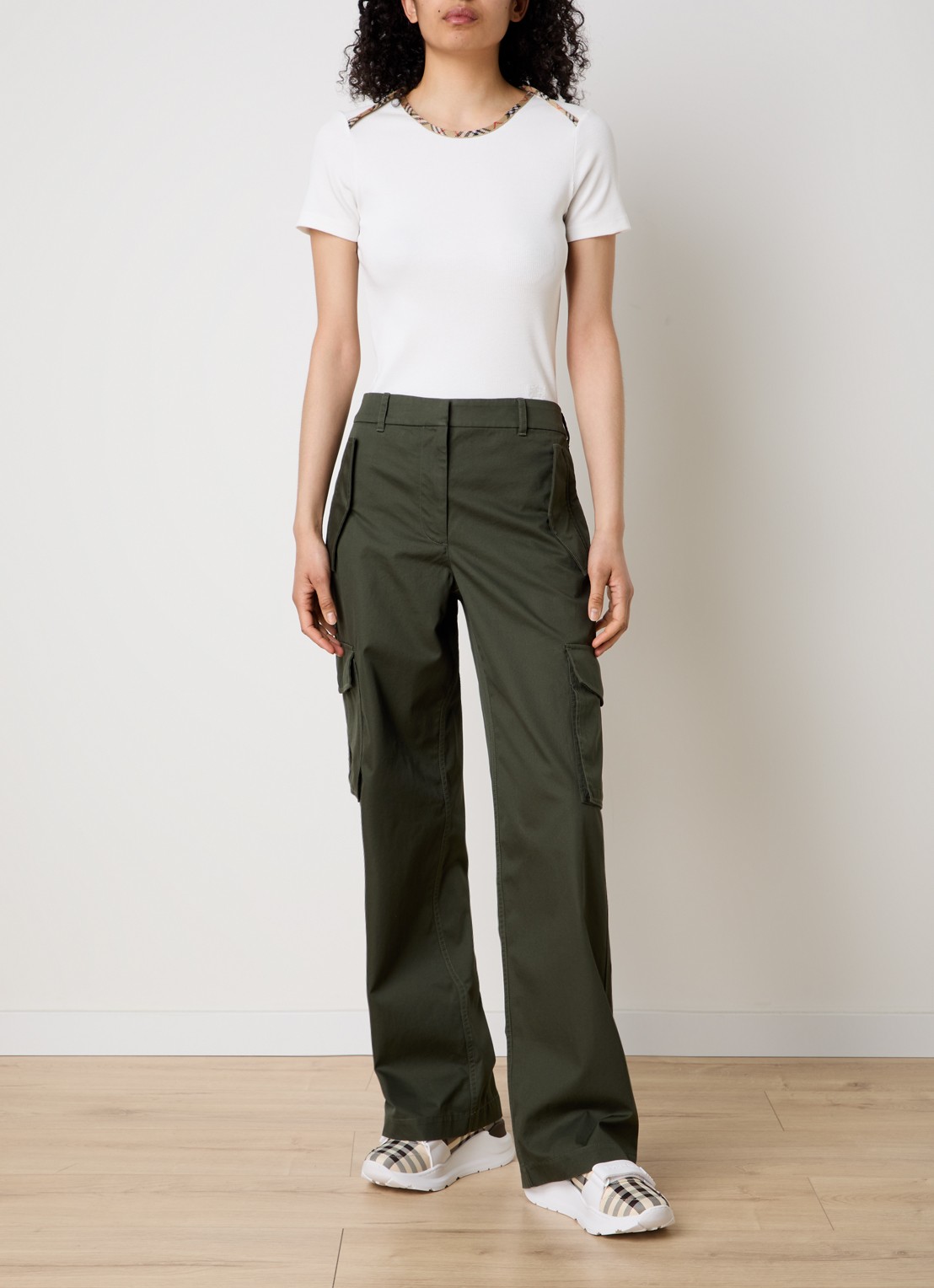 Burberry Stephanie T-shirt met ruitdessin - voorkant 4 gebroken wit