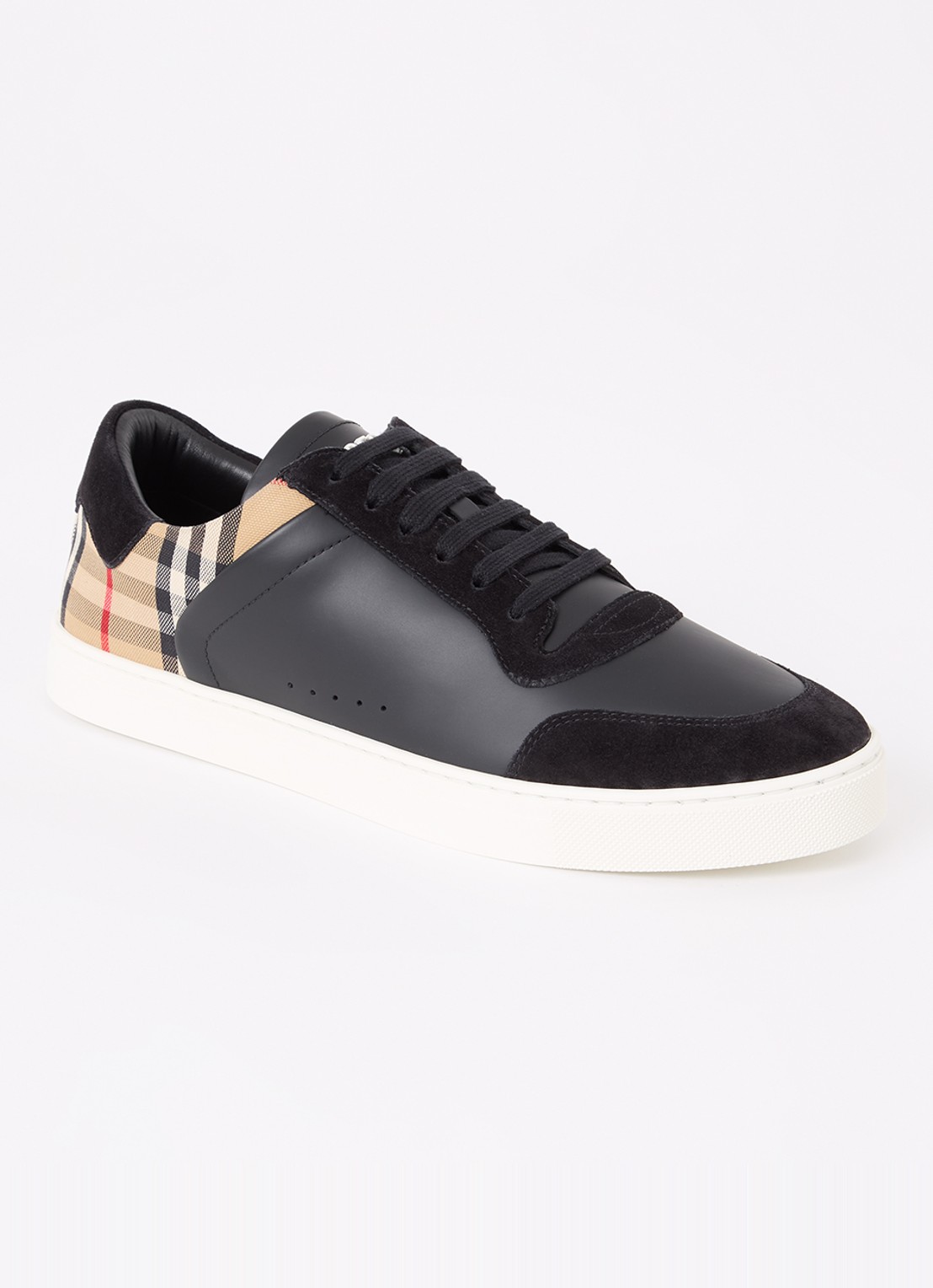 Burberry Stevie sneaker van kalfsleer met kalfssuède details  - voorkant 2 zwart