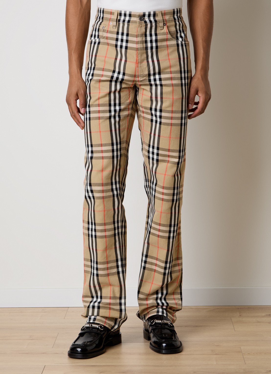 Burberry Straight leg jeans met ruitdessin - detail 4 camel