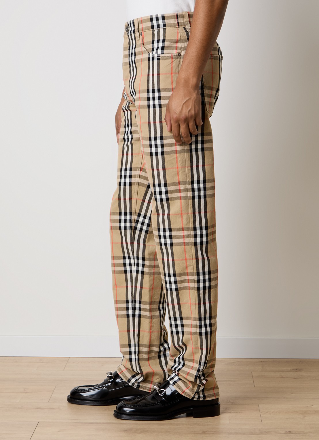 Burberry Straight leg jeans met ruitdessin - detail 5 camel