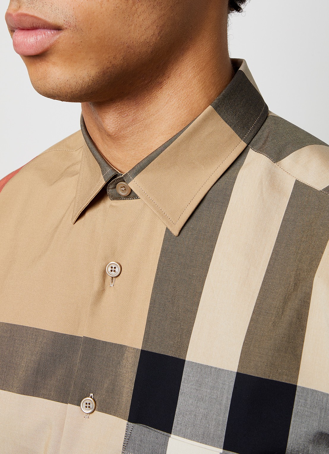 Burberry Summerton slim fit overhemd met ruitdessin  - detail 4 beige
