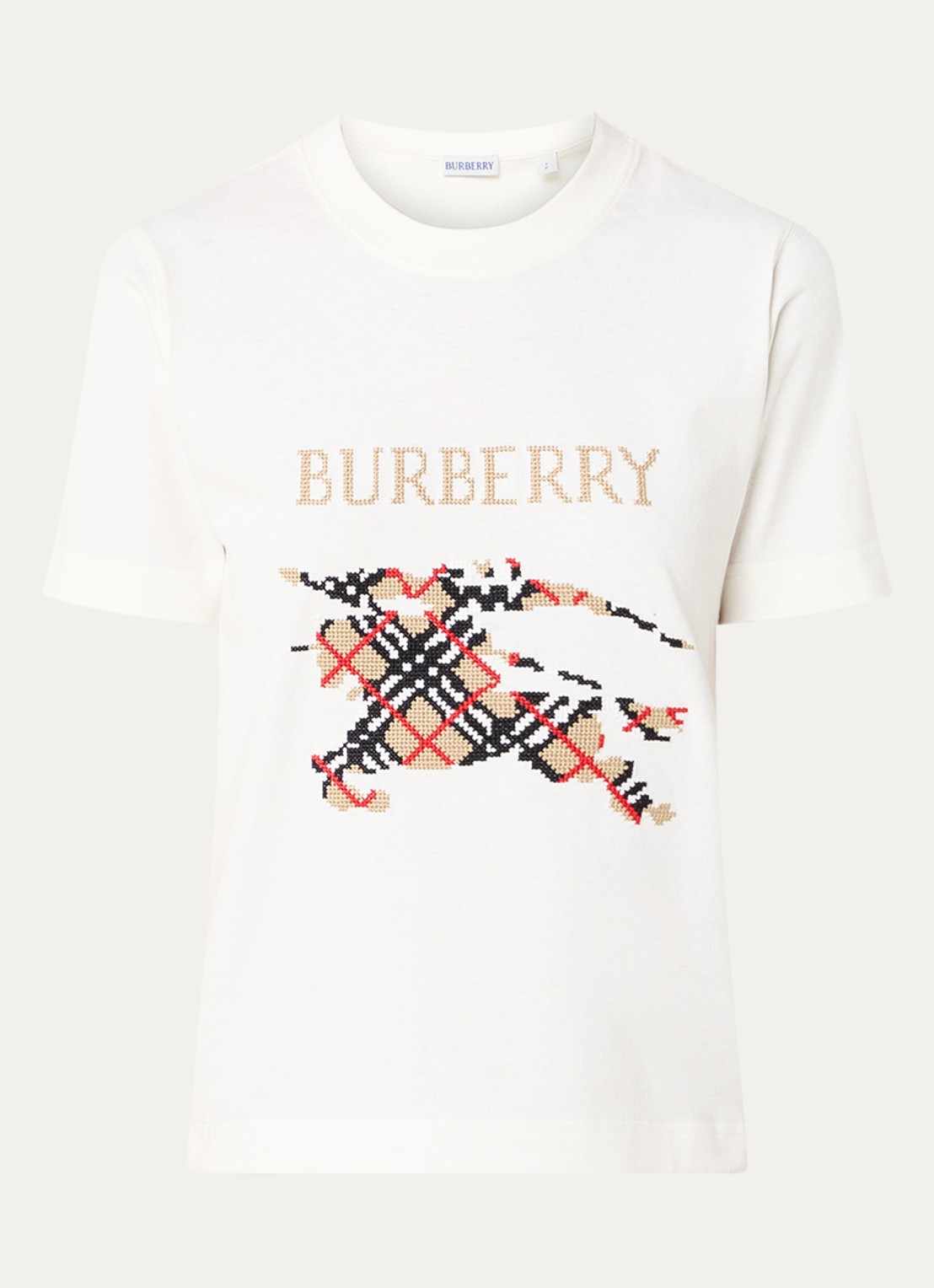 Burberry T-shirt met logoborduring - voorkant 3 gebroken wit