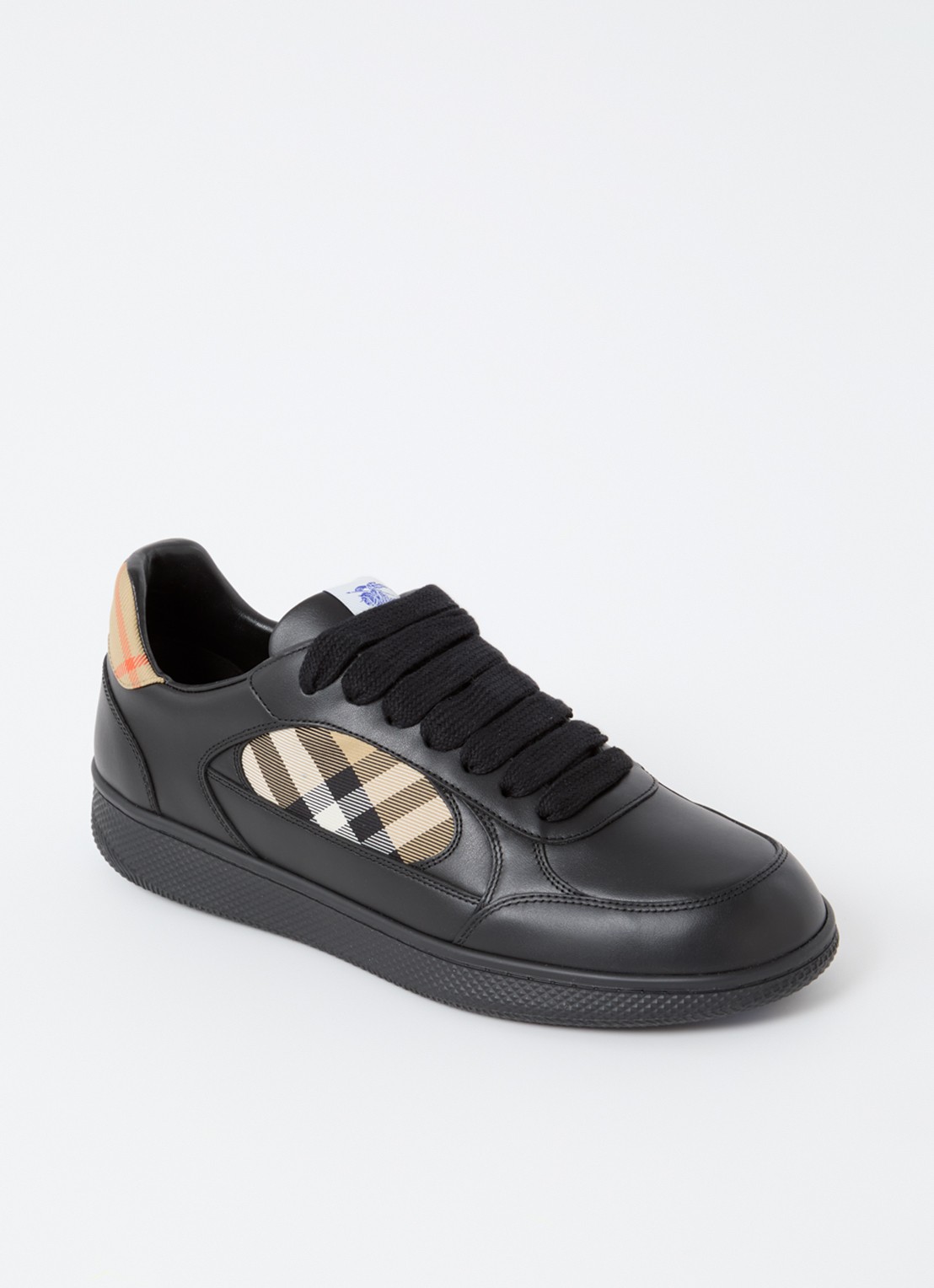 Burberry Terrace sneaker van kalfsleer met ruitdessin - voorkant 5 zwart