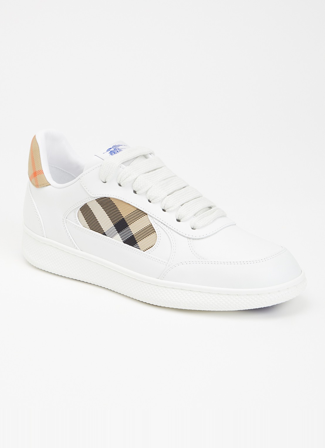 Burberry Terrace sneaker van kalfsleer met ruitdessin - voorkant wit