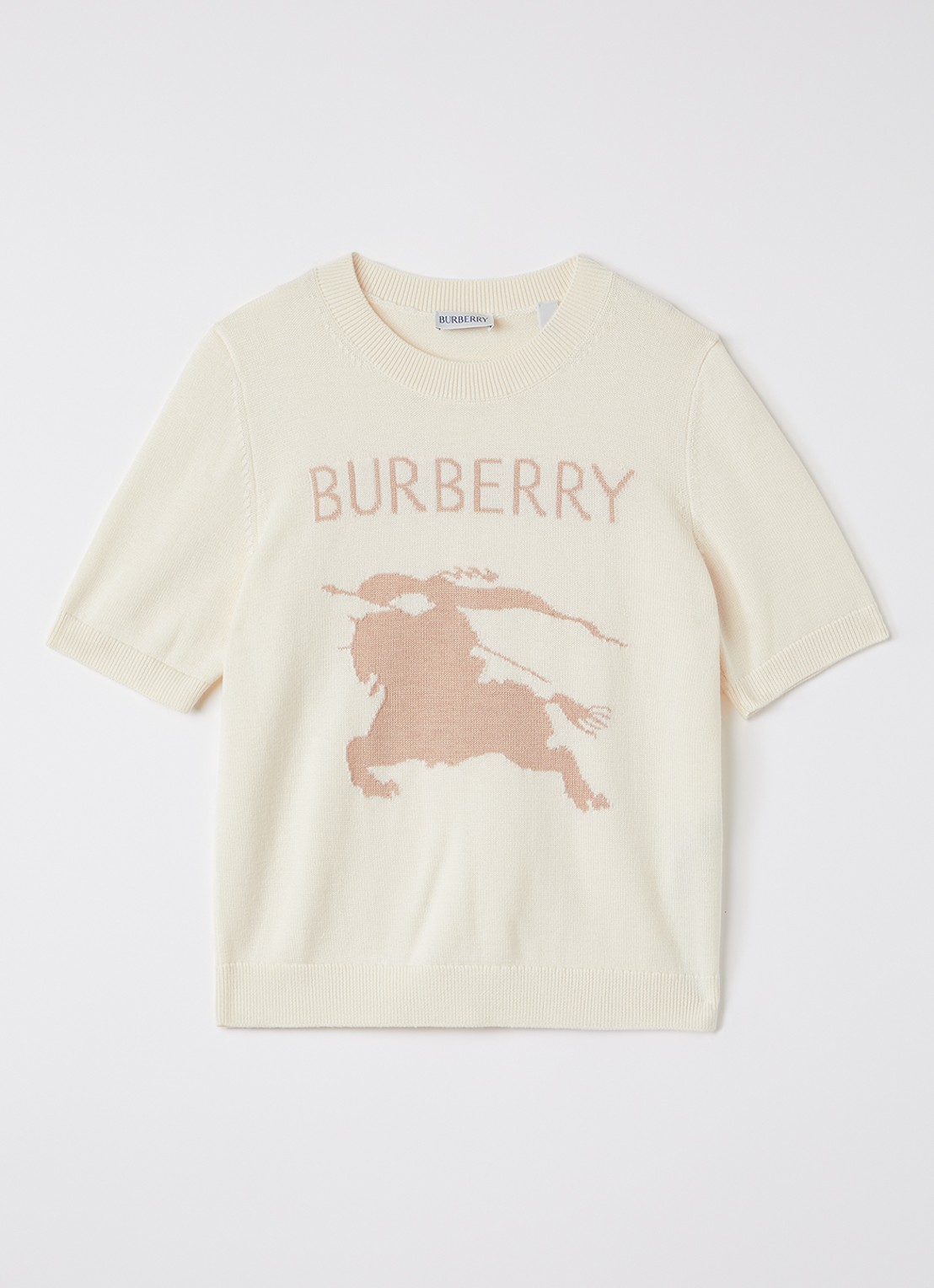 Burberry Thea fijngebreide top in wolblend met logo - voorkant gebroken wit