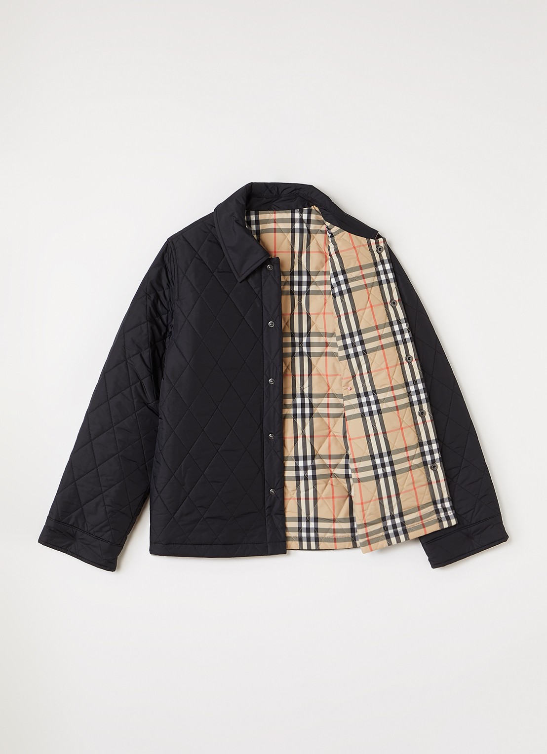 Burberry Theo reversible gewatteerd overshirt met ruitdessin - detail beige