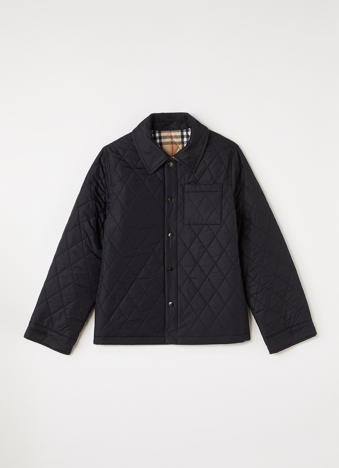 Burberry Theo reversible gewatteerd overshirt met ruitdessin - voorkant 3 beige