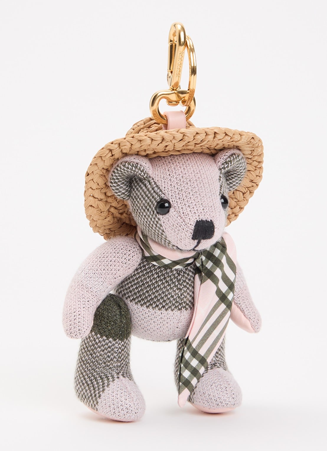 Burberry Thomas Bear tasbedel van wol met detail van raffia - voorkant roze