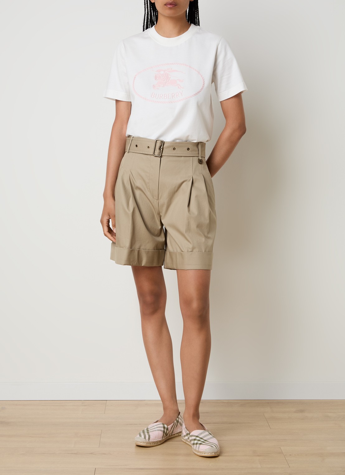 Burberry Tilly high waist wide fit broek met ceintuur - voorkant 5 beige