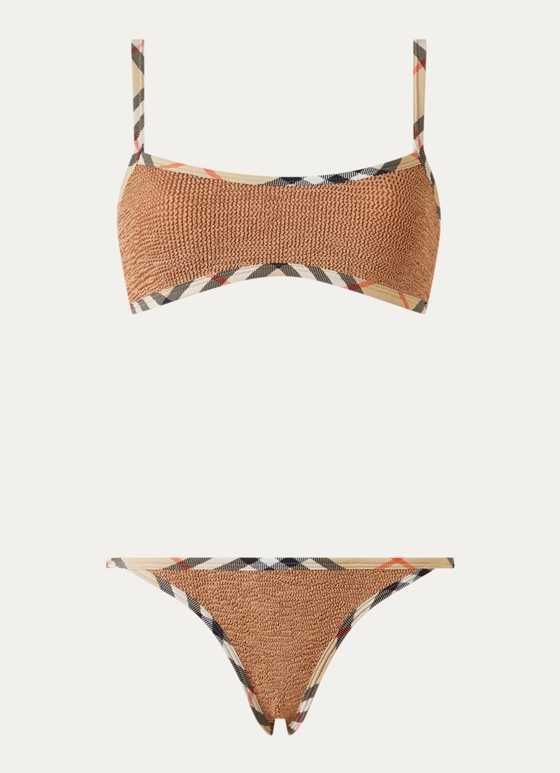 Burberry Tyler bikiniset met scrunchie en structuur - voorkant cognac