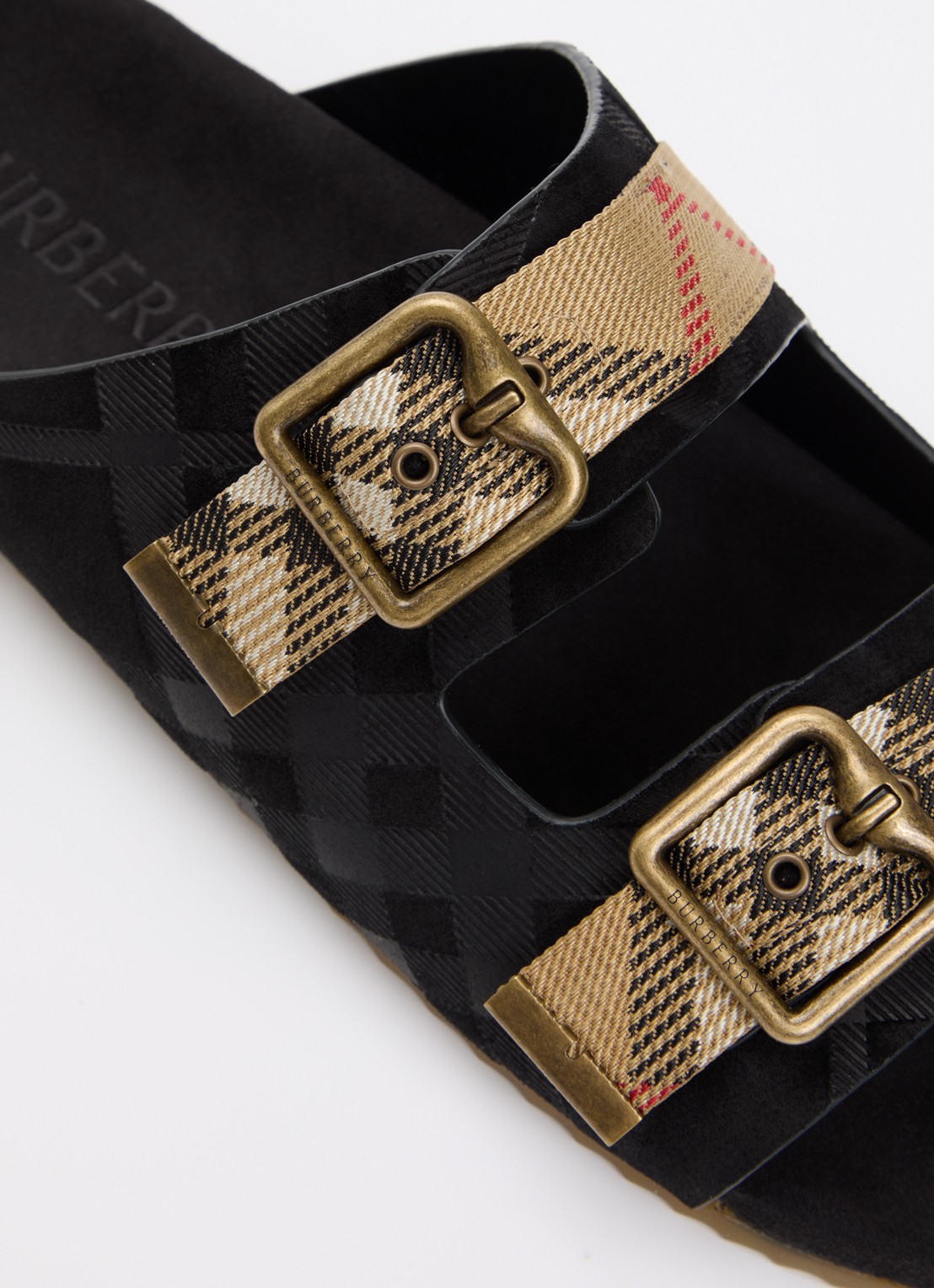 Burberry Urchin sandaal van kalfssuède met ruitdessin - detail 5 zwart