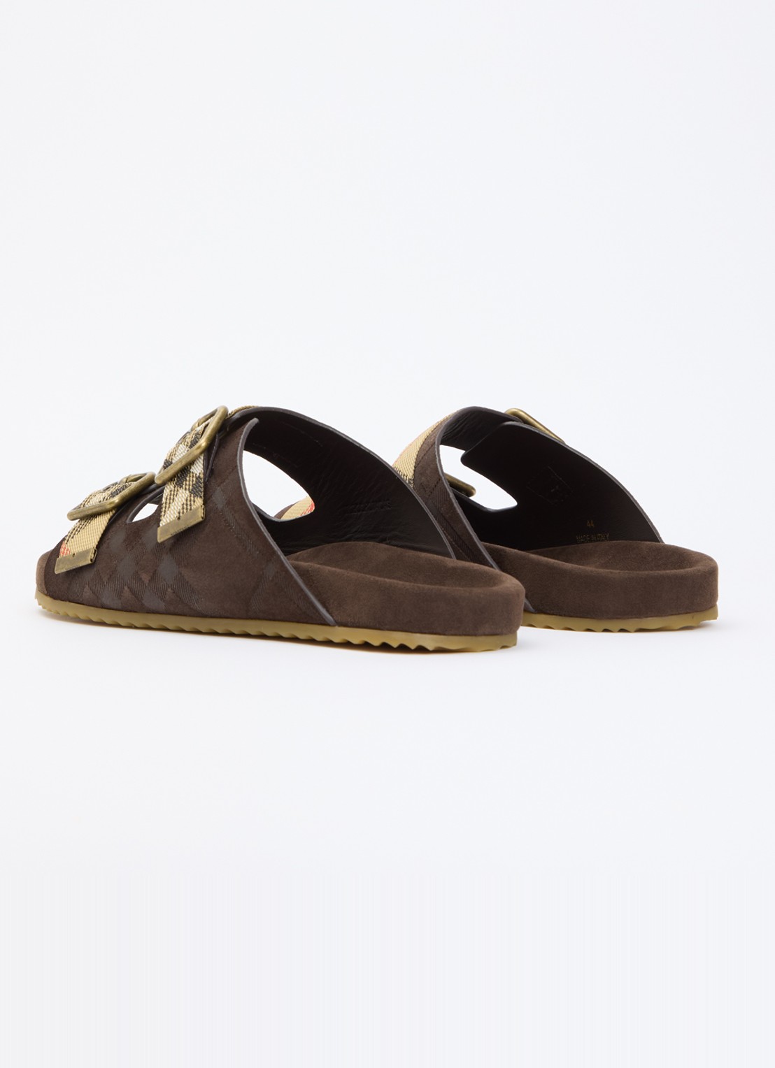 Burberry Urchin slipper van kalfssuède met ruitdessin - achterkant 5 donkerbruin