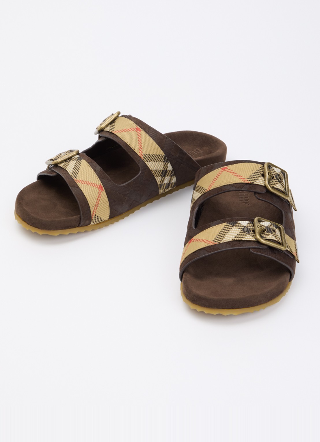 Burberry Urchin slipper van kalfssuède met ruitdessin - detail donkerbruin