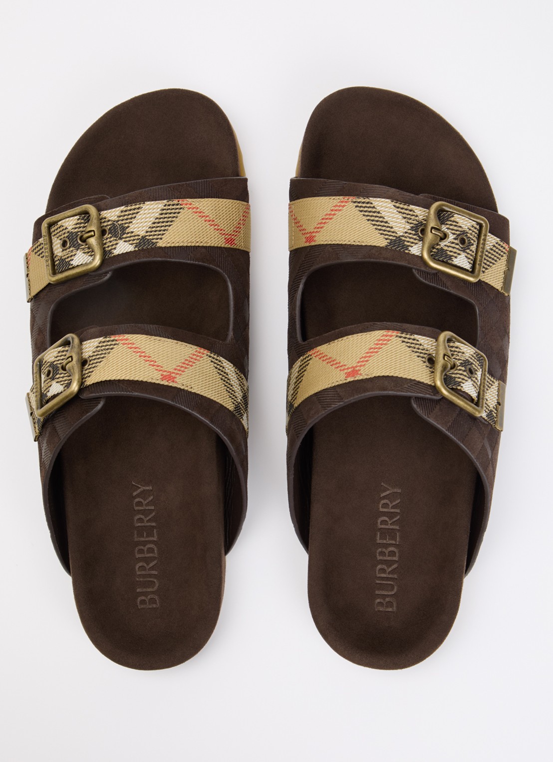 Burberry Urchin slipper van kalfssuède met ruitdessin - detail 2 donkerbruin