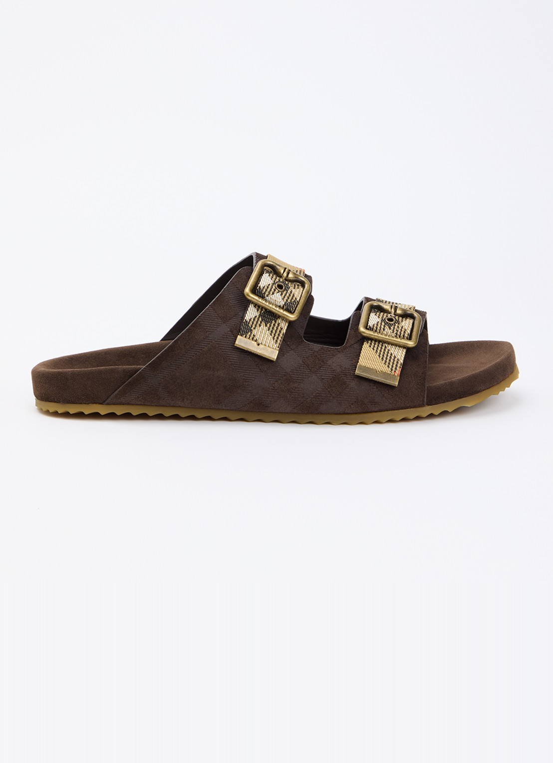 Burberry Urchin slipper van kalfssuède met ruitdessin - voorkant 6 donkerbruin