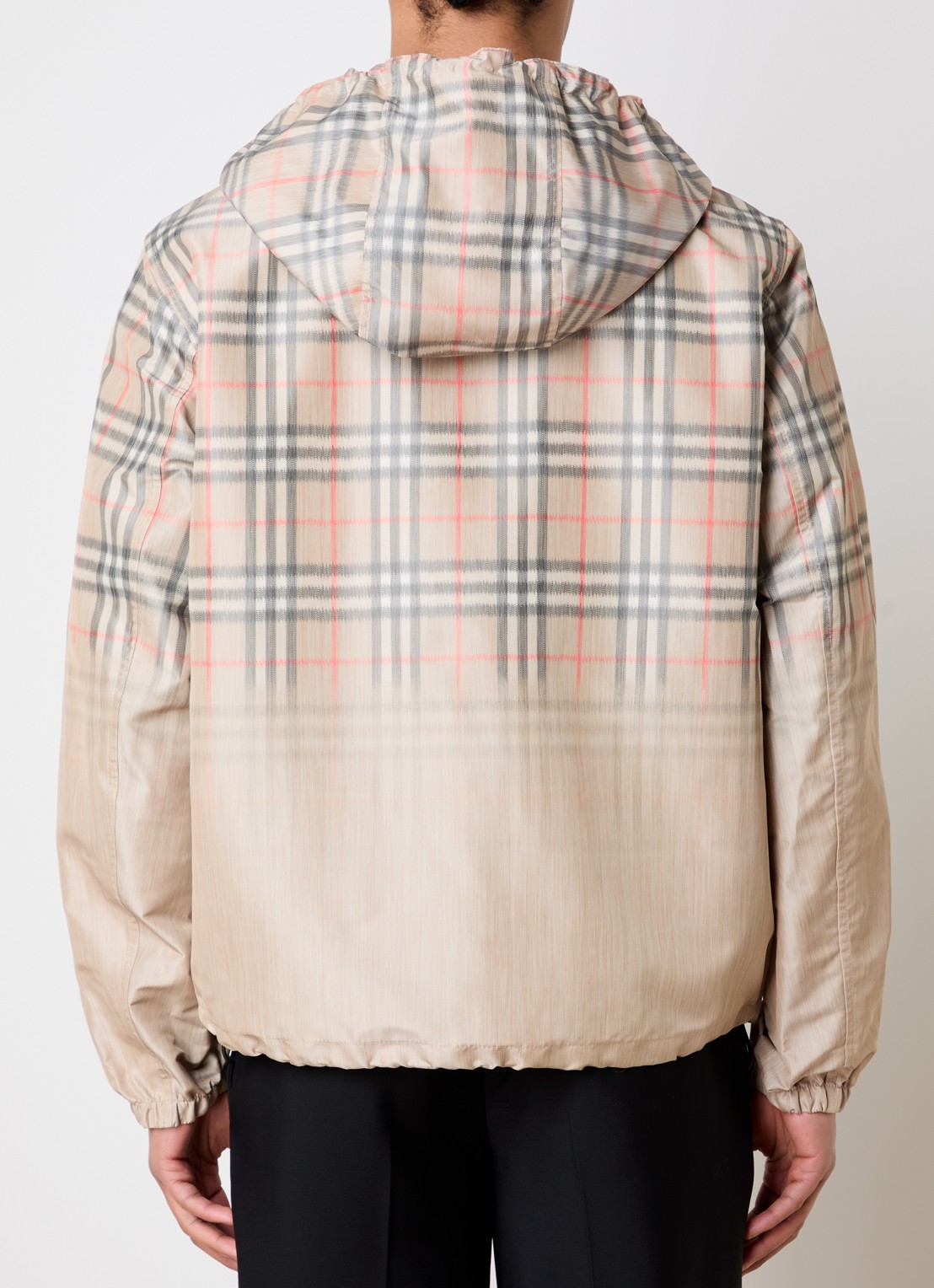 Burberry windjack met ruitdessin en capuchon - achterkant beige