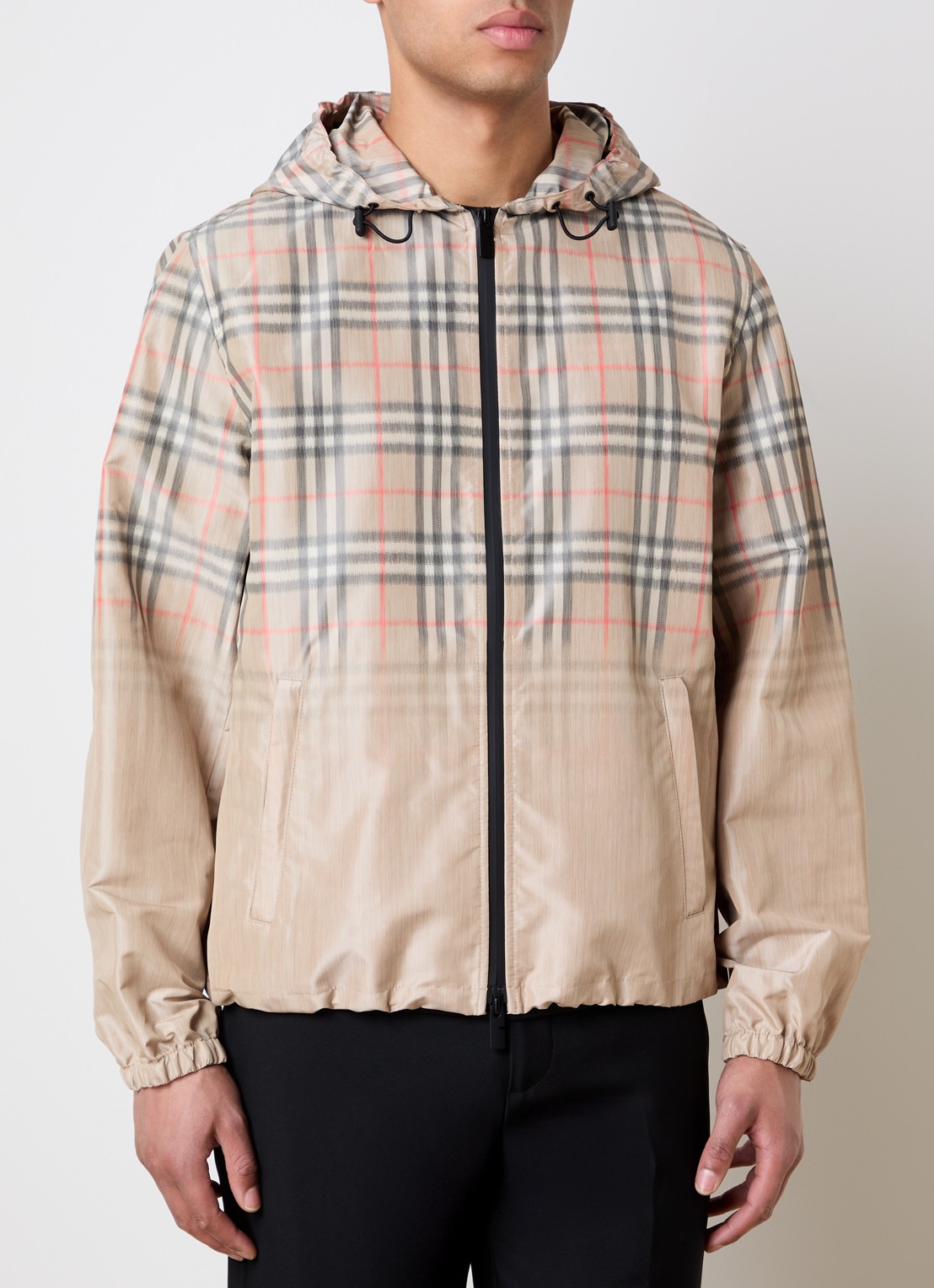 Burberry windjack met ruitdessin en capuchon - detail 4 beige