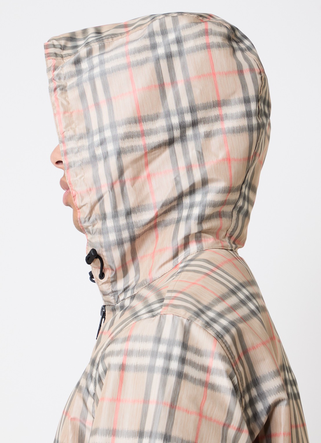 Burberry windjack met ruitdessin en capuchon - detail 6 beige