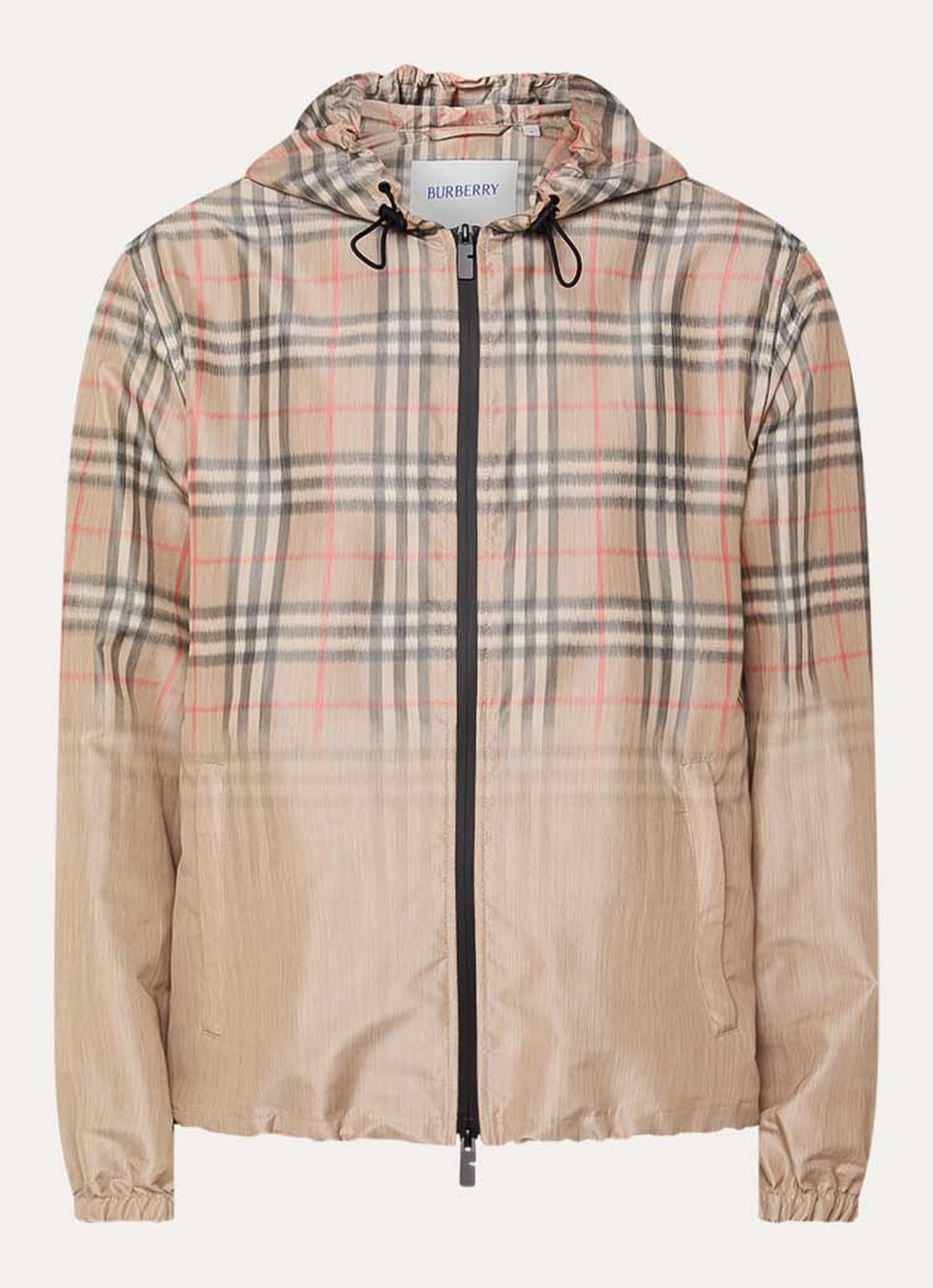 Burberry windjack met ruitdessin en capuchon - voorkant 2 beige