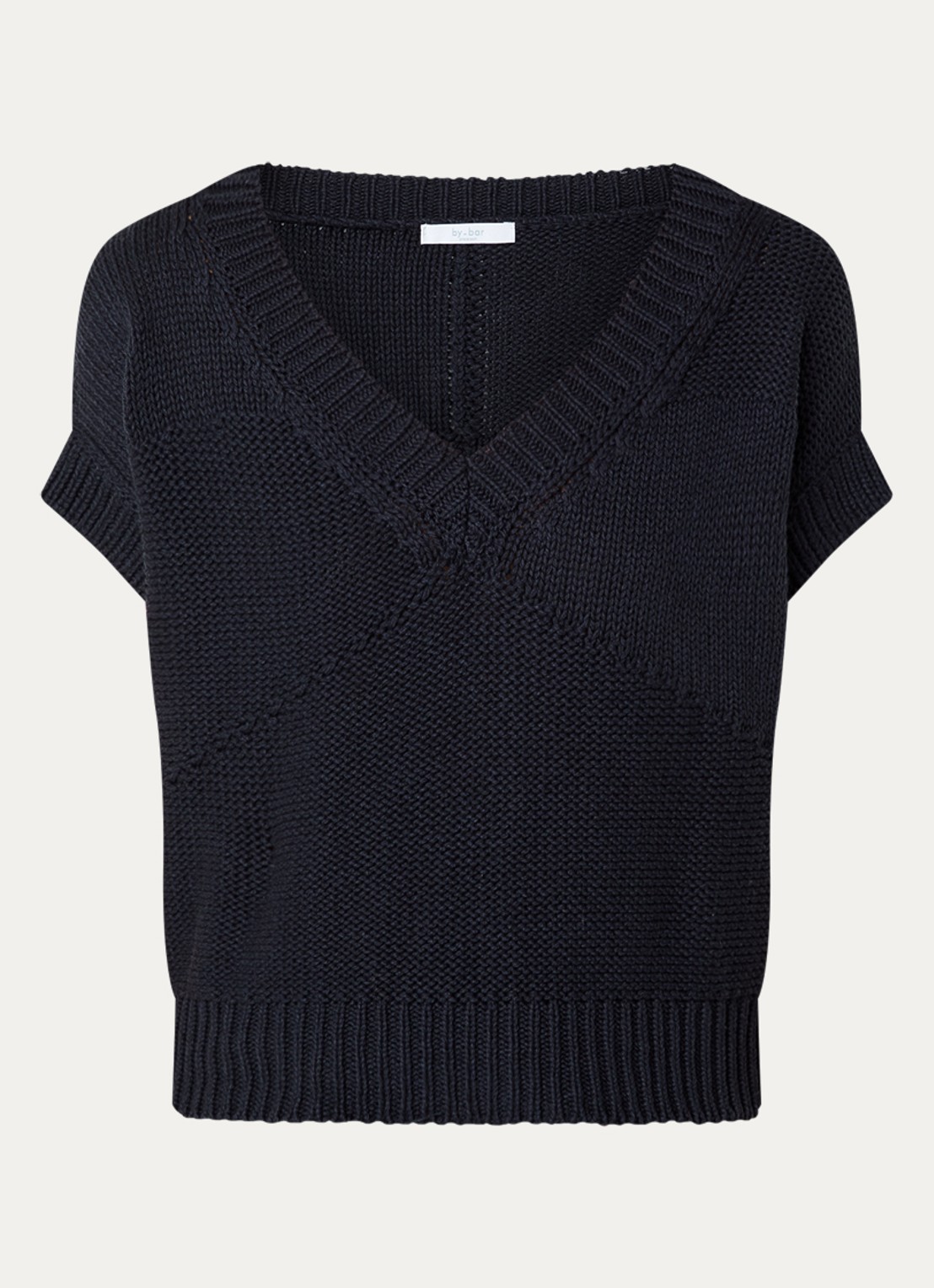 by-bar Anna grofgebreide spencer met V-hals - voorkant 2 donkerblauw
