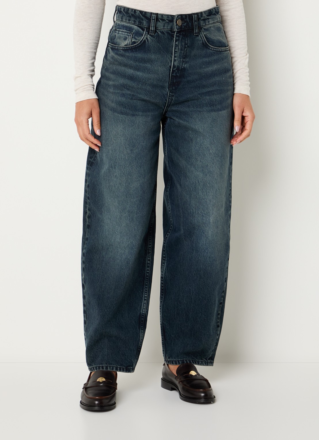 by-bar Baloe high waist wide fit jeans met donkere wassing - detail 4 indigo