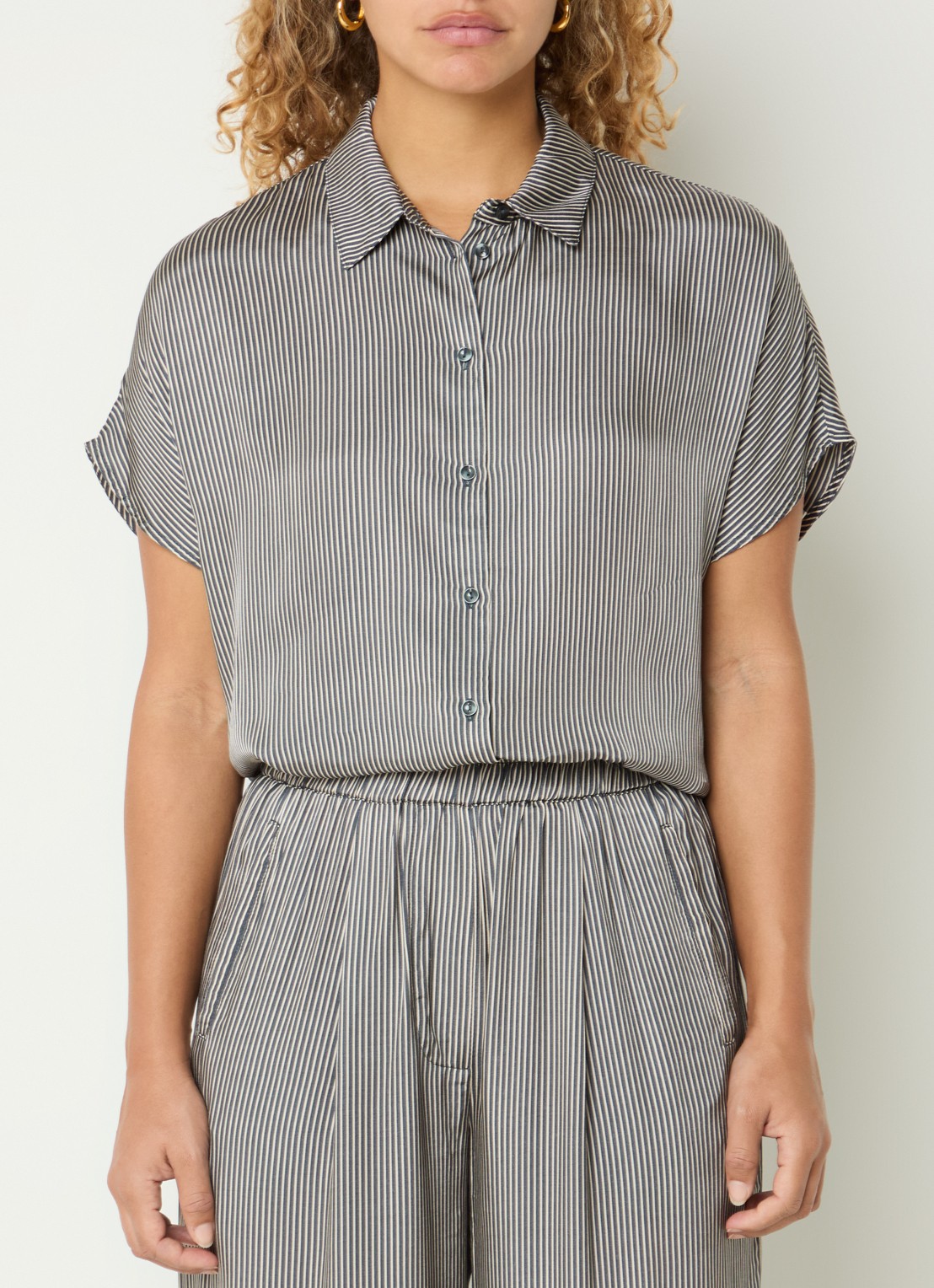 by-bar Barley blouse met streepprint - detail 3 antraciet