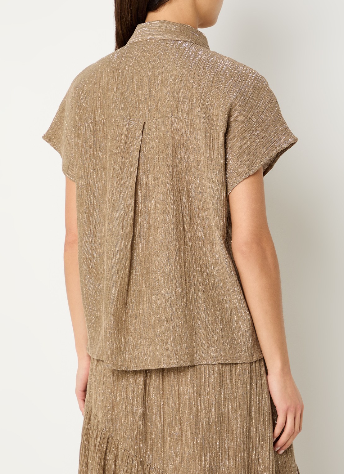 by-bar Barley semi-transparante blouse met ribstructuur en lurex - achterkant 4 goud