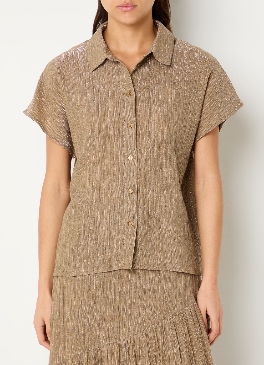 by-bar Barley semi-transparante blouse met ribstructuur en lurex - detail goud