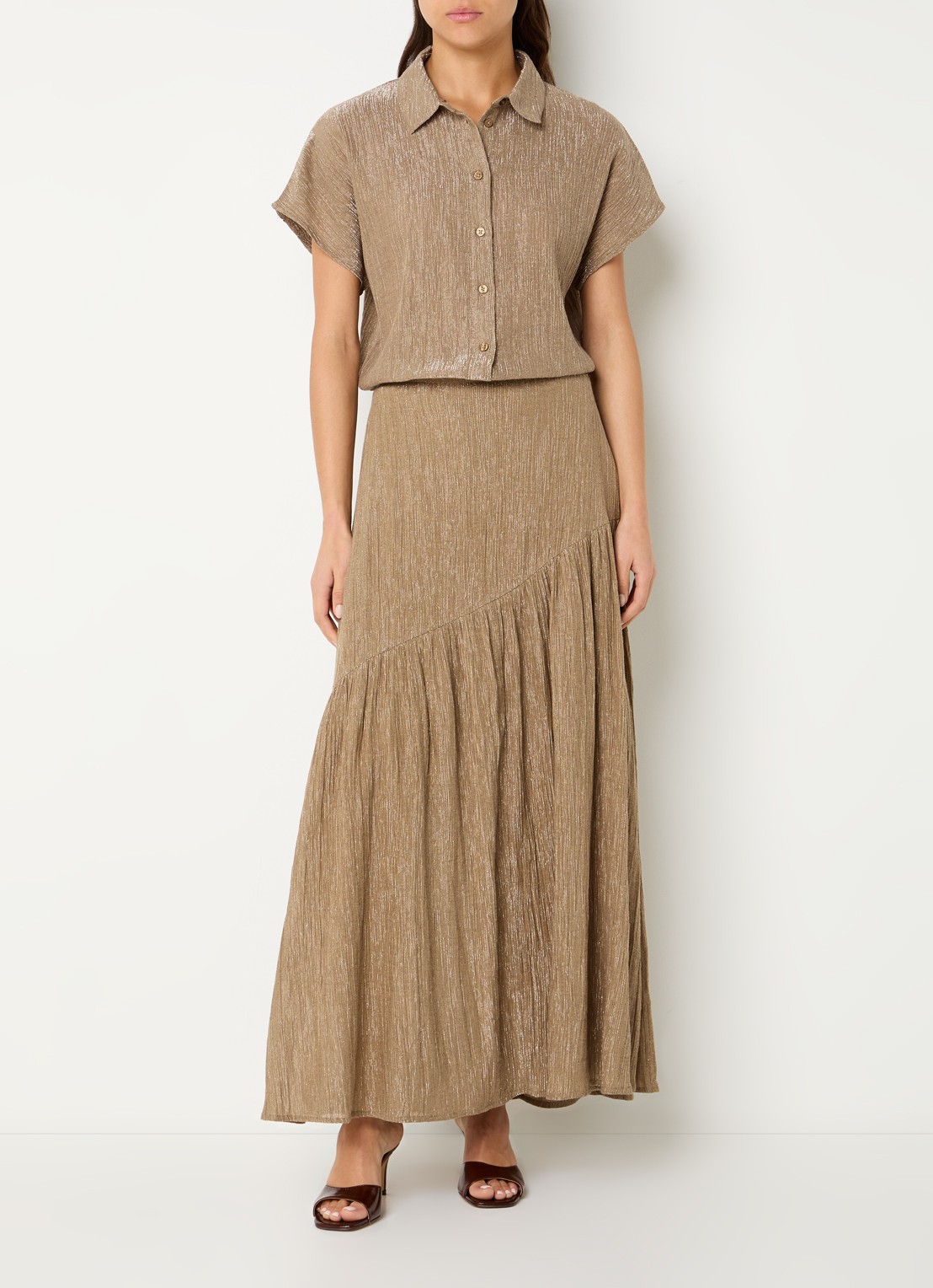 by-bar Barley semi-transparante blouse met ribstructuur en lurex - voorkant 3 goud