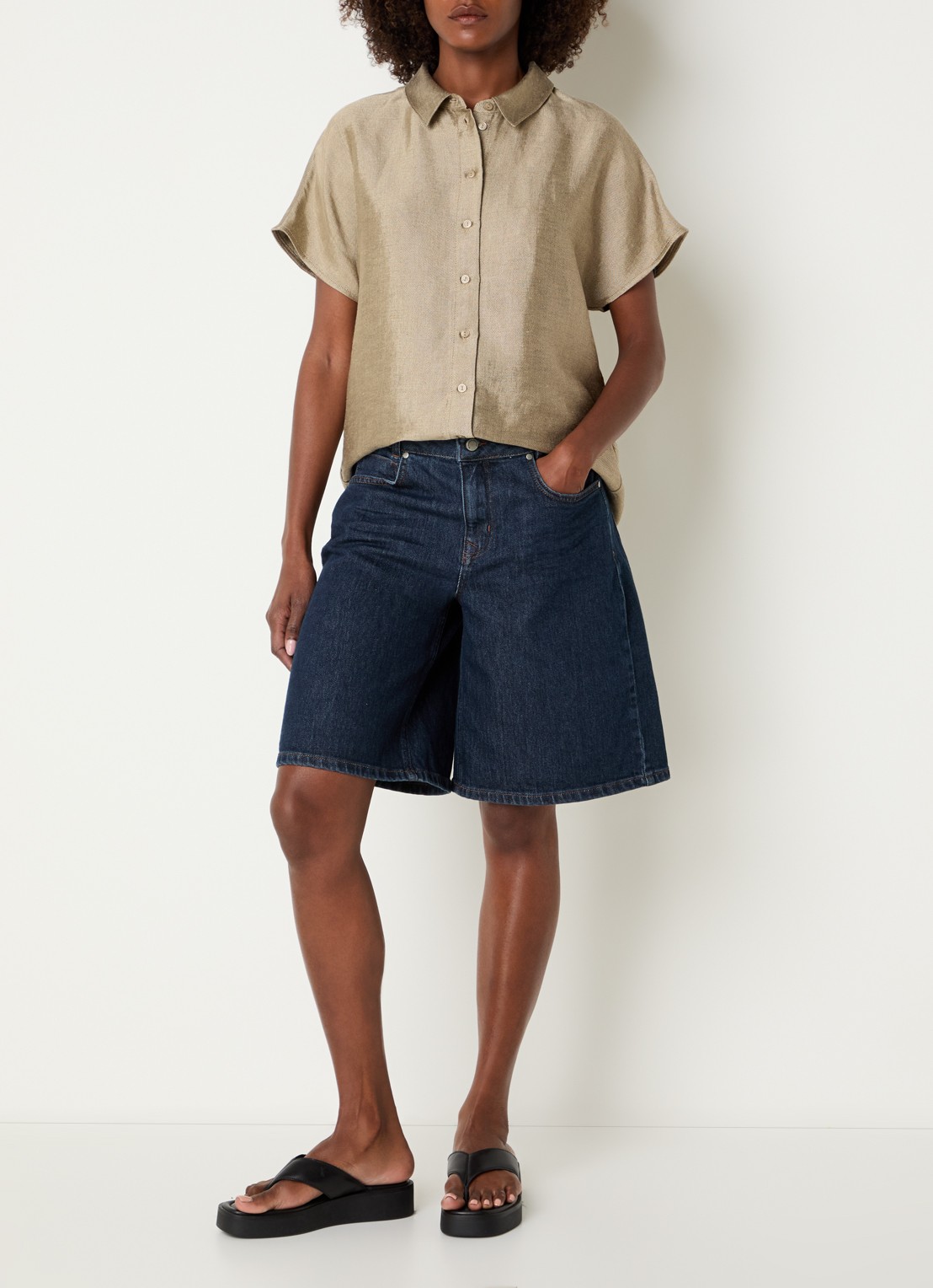 by-bar Barly blouse in linnenblend - voorkant 4 khaki