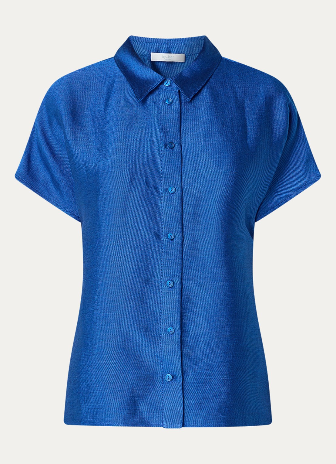 by-bar Barly blouse in linnenblend - voorkant kobaltblauw