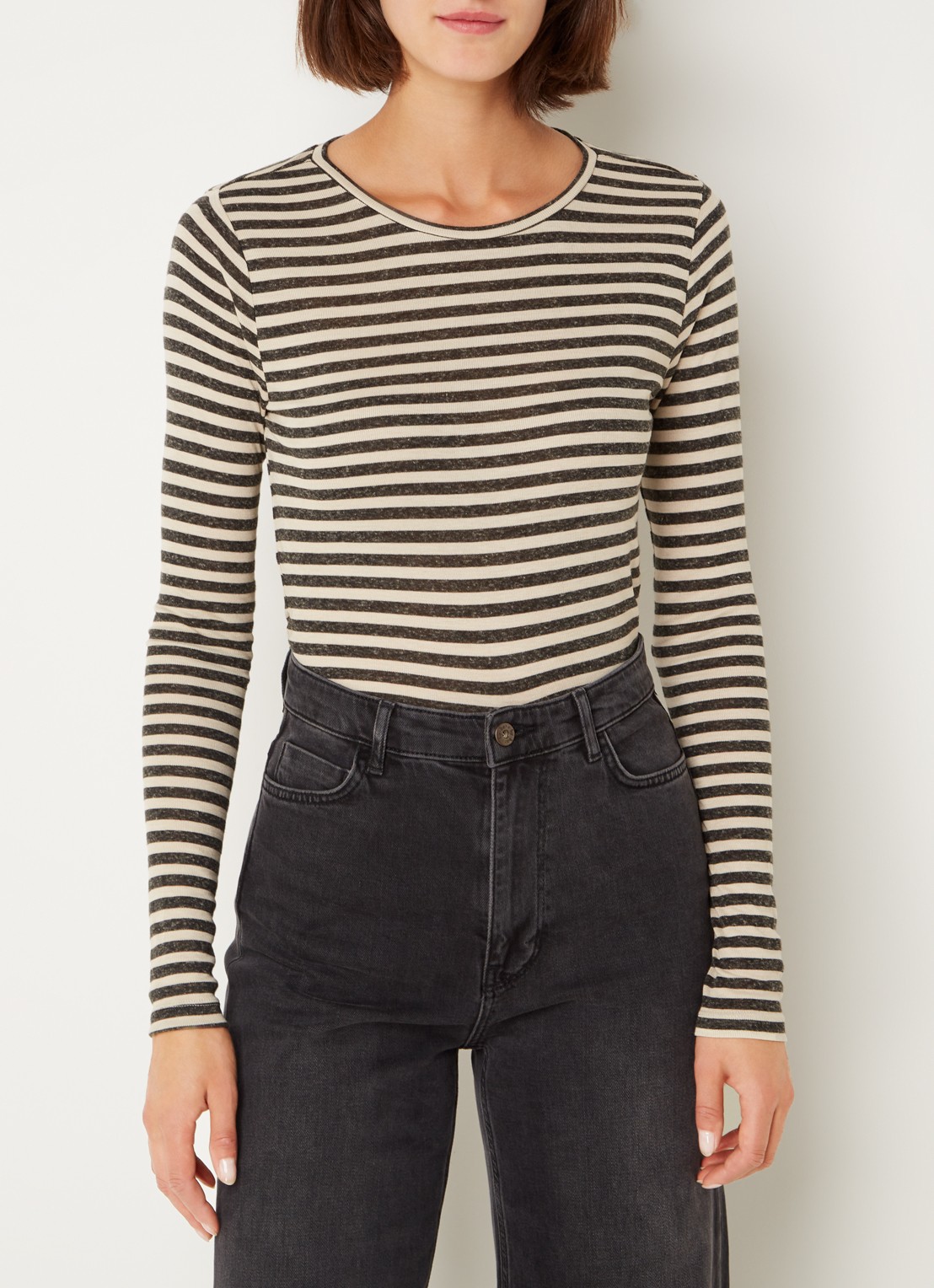 by-bar Basic Ls longsleeve T-shirt met streepprint - detail 4 zwart