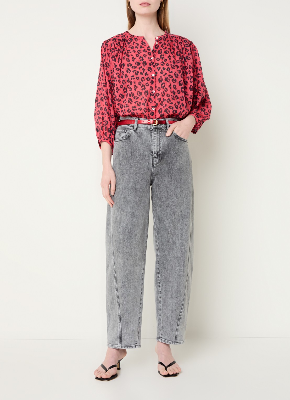 by-bar Becky blouse met panterprint - voorkant 3 rood