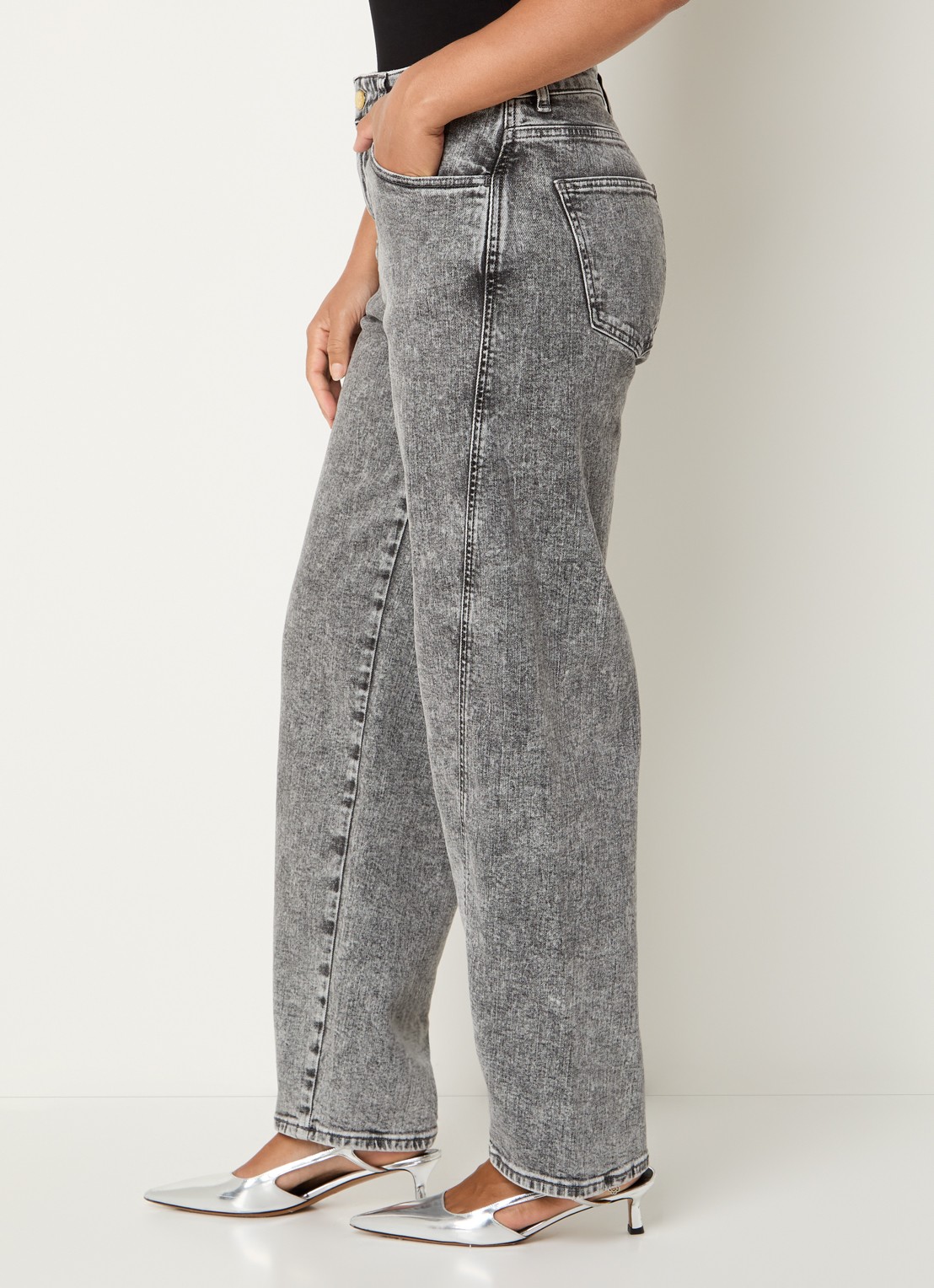 by-bar Begum high waist balloon fit jeans met gekleurde wassing - detail 2 grijs